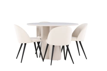 Olivia Matgrupp 110 cm Rund med 4 Velvet stolar - Beige/Beige - Products - Möbler - Bord & matgrupp - Matgrupp