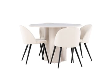 Olivia Matgrupp 110 cm Rund med 4 Velvet stolar - Beige/Beige - Products - Möbler - Bord & matgrupp - Matgrupp