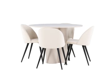 Olivia Matgrupp 110 cm Rund med 4 Velvet stolar - Beige/Beige - Products - Möbler - Bord & matgrupp - Matgrupp