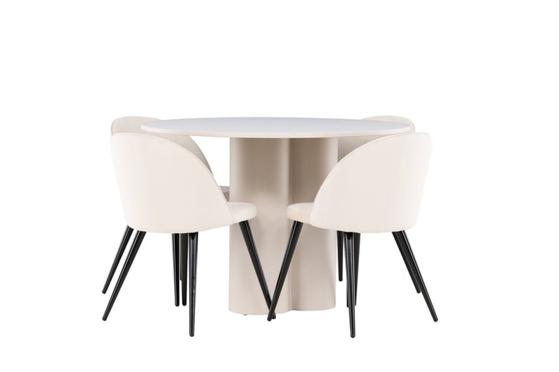 Olivia Matgrupp 110 cm Rund med 4 Velvet stolar - Beige/Beige - Products - Möbler - Bord & matgrupp - Matgrupp