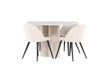 Olivia Matgrupp 110 cm Rund med 4 Velvet stolar - Beige/Beige - Products - Möbler - Bord & matgrupp - Matgrupp