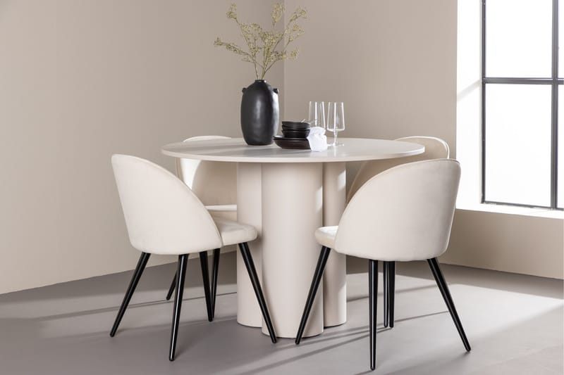Olivia Matgrupp 110 cm Rund med 4 Velvet stolar - Beige/Beige - Products - Möbler - Bord & matgrupp - Matgrupp