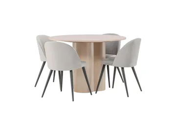 Olivia Matgrupp 110 cm Rund med 4 Velvet stolar - Whitewash - Products - Möbler - Bord & matgrupp - Matgrupp