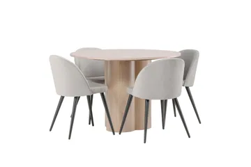 Olivia Matgrupp 110 cm Rund med 4 Velvet stolar - Whitewash - Products - Möbler - Bord & matgrupp - Matgrupp