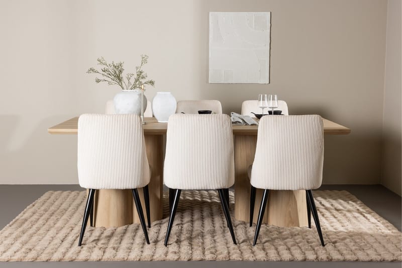 Olivia Matgrupp 210 cm Rektangulär med 6 Leone stolar - Whitewash/Beige - Products - Möbler - Bord & matgrupp - Matgrupp
