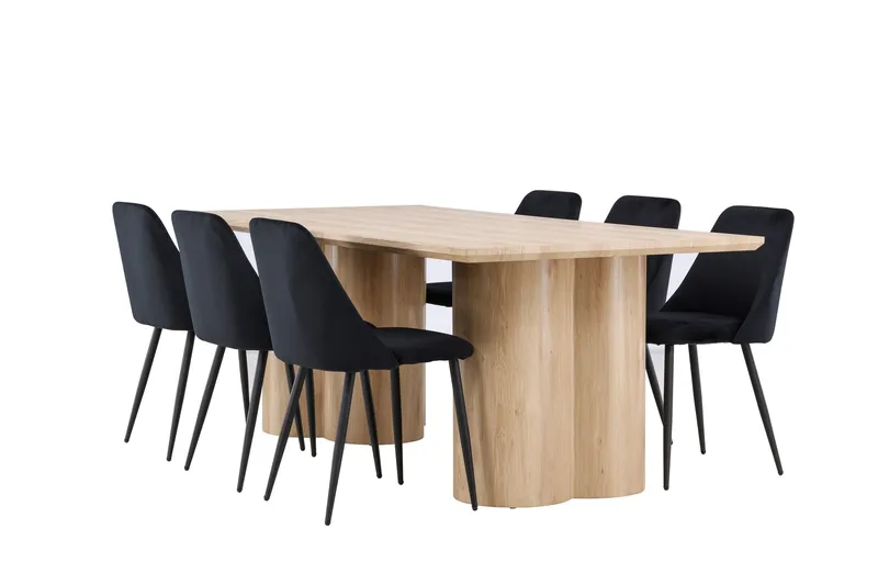 Olivia Matgrupp 210 cm Rektangulär med 6 Night stolar, Whitewash/Svart