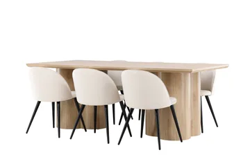 Olivia Matgrupp 210 cm Rektangulär med 6 Velvet stolar - Whitewash/Beige - Products - Möbler - Bord & matgrupp - Matgrupp