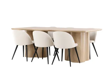 Olivia Matgrupp 210 cm Rektangulär med 6 Velvet stolar - Whitewash/Beige - Products - Möbler - Bord & matgrupp - Matgrupp