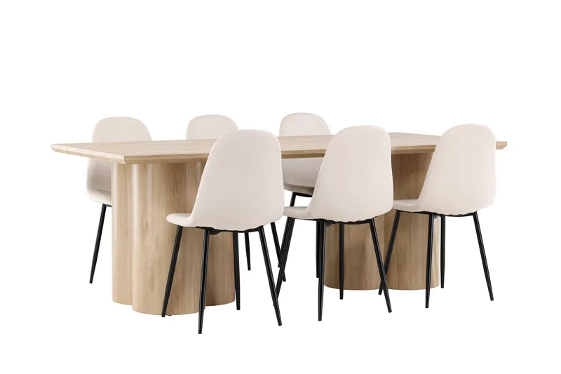 Olivia Matgrupp 210 cm Rektangulär med 6 Polar stolar - Whitewash/Beige - Products - Möbler - Bord & matgrupp - Matgrupp