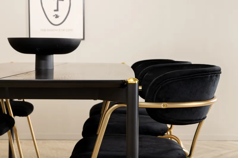Pelle Matgrupp 190 cm Rektangulär med 6 Arrow stolar - Svart/Guld - Products - Möbler - Bord & matgrupp - Matgrupp