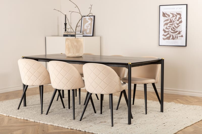 Pelle Matgrupp 190 cm Rektangulär med 6 Velvet stolar - Beige - Products - Möbler - Bord & matgrupp - Matgrupp