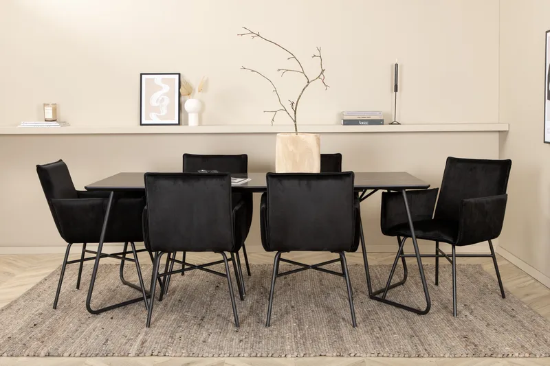 Petra Matgrupp 190 cm Rektangulär med 6 Petra stolar - Svart - Products - Möbler - Bord & matgrupp - Matgrupp