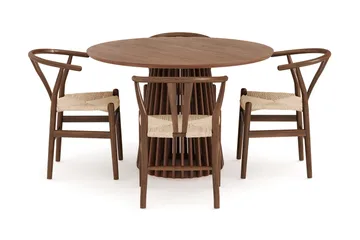 Peyra Matgrupp 120 cm Rund med 4 Dastoori Matstol - 2220070-4,1893317-1 - Valnöt / Brun / Beige - Products - Möbler - Bord & matgrupp - Matgrupp