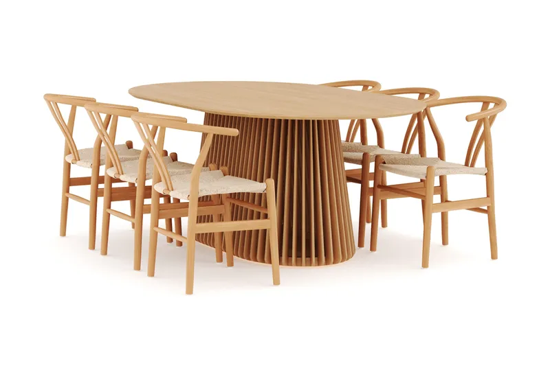 Peyra Matgrupp 200 cm Ovalt Ek med 6 Dastoori Matstol - 2220068-6,1893461-1 - Natur - Products - Möbler - Bord & matgrupp - Matgrupp