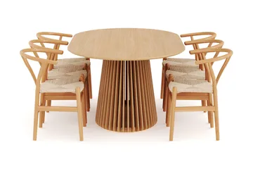 Peyra Matgrupp 200 cm Ovalt Ek med 6 Dastoori Matstolar - Natur - Products - Möbler - Bord & matgrupp - Matgrupp