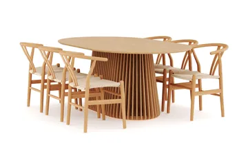 Peyra Matgrupp 200 cm Ovalt Ek med 6 Dastoori Matstolar - Natur - Products - Möbler - Bord & matgrupp - Matgrupp