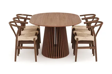 Peyra Matgrupp 200 cm Ovalt med 6 Dastoori Matstolar - Valnöt - Products - Möbler - Bord & matgrupp - Matgrupp