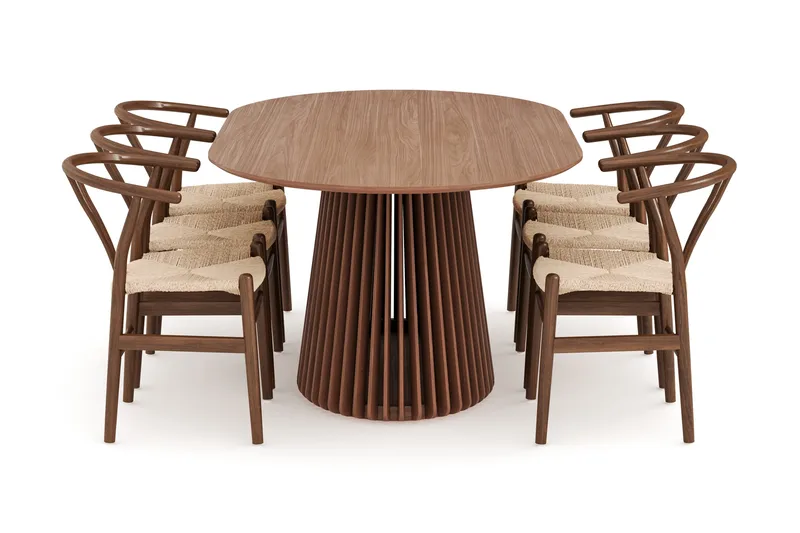 Peyra Matgrupp 200 cm Ovalt med 6 Dastoori Matstolar - Valnöt - Products - Möbler - Bord & matgrupp - Matgrupp