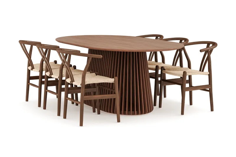 Peyra Matgrupp 200 cm Ovalt med 6 Dastoori Matstolar, Valnöt