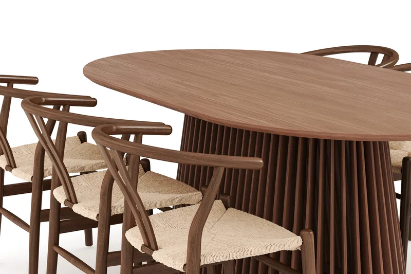 Peyra Matgrupp 200 cm Ovalt med 6 Dastoori Matstolar - Valnöt - Products - Möbler - Bord & matgrupp - Matgrupp
