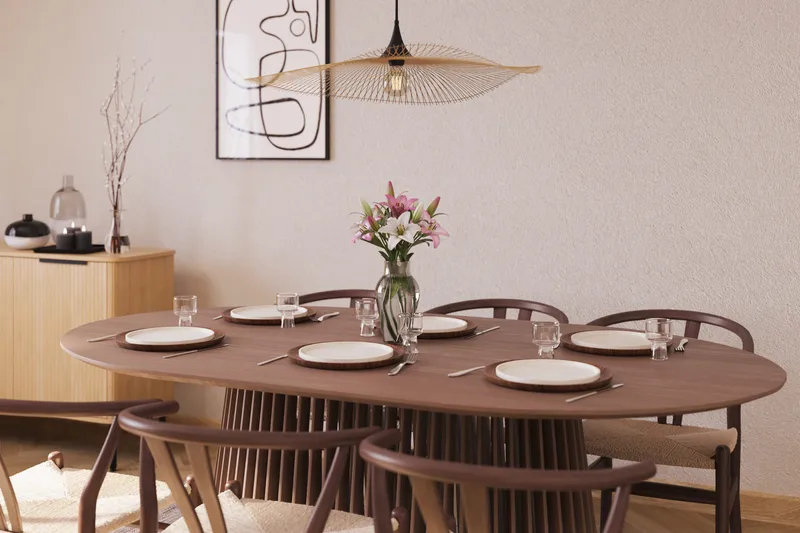 Peyra Matgrupp 200 cm Ovalt med 6 Dastoori Matstolar - Valnöt - Products - Möbler - Bord & matgrupp - Matgrupp