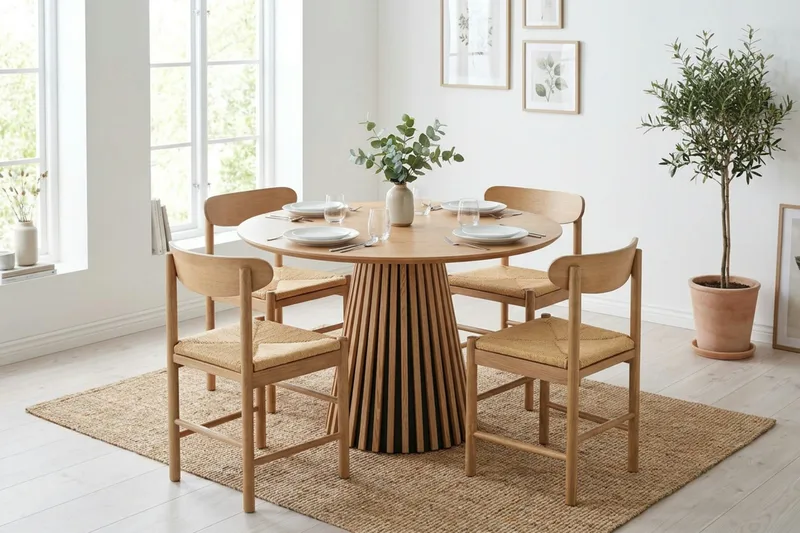 Peyra Matgrupp runt 110 cm Ek med 4 Malte Matstolar - Ek - Products - Möbler - Bord & matgrupp - Matgrupp