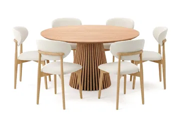 Peyra Matgrupp runt 130 cm Ek med 6 Molly Matstolar - Ek - Products - Möbler - Bord & matgrupp - Matgrupp