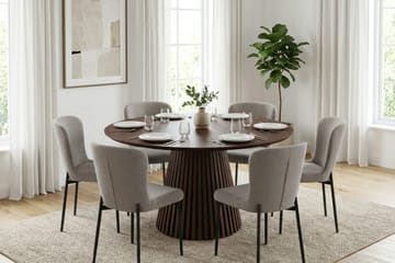 Peyra Matgrupp runt 130 cm Valnöt med 6 Elsie Matstolar - Valnöt - Products - Möbler - Bord & matgrupp - Matgrupp