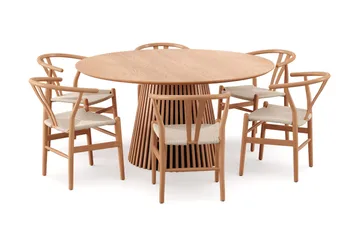 Peyra Matgrupp runt 150 cm Ek med 6 Dastoori Matstolar - Ek - Products - Möbler - Bord & matgrupp - Matgrupp