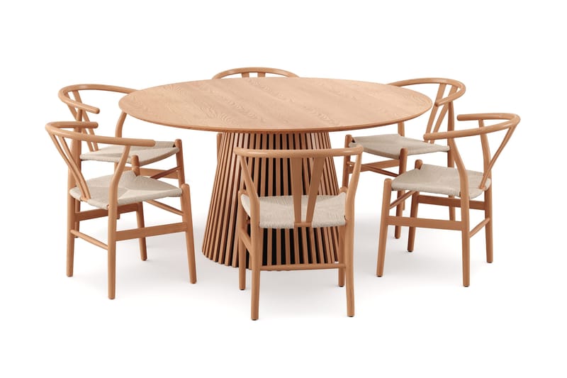 Peyra Matgrupp runt 150 cm Ek med 6 Dastoori Matstolar - Ek - Products - Möbler - Bord & matgrupp - Matgrupp
