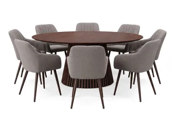 Peyra Matgrupp runt 180 cm Valnöt med 8 Filippa Matstolar - Valnöt - Products - Möbler - Bord & matgrupp - Matgrupp