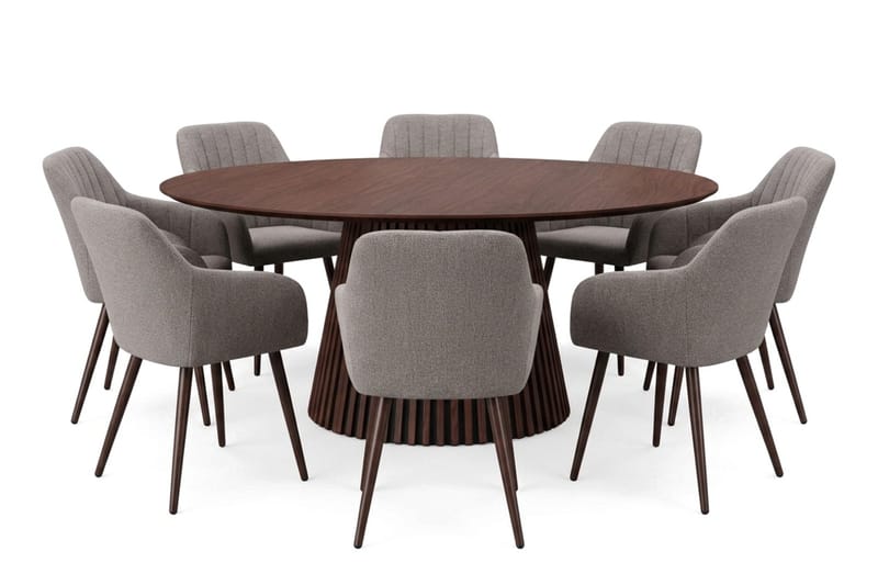 Peyra Matgrupp runt 180 cm Valnöt med 8 Filippa Matstolar - Valnöt - Products - Möbler - Bord & matgrupp - Matgrupp