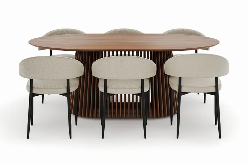 Peyra Ovalt Matbord 200 cm med 6 Sawako Stolar - Valnöt - Products - Möbler - Bord & matgrupp - Matgrupp