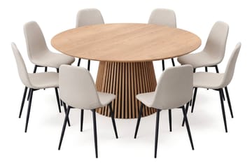 Peyra Rund Matgrupp 180 cm – Matbord med 8 Nibe Matstolar i Trä med Ekutseende - Natur|Beige - Products - Möbler - Bord & matgrupp - Matgrupp