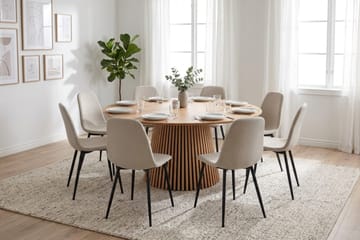 Peyra Rund Matgrupp 180 cm – Matbord med 8 Nibe Matstolar i Trä med Ekutseende - Natur|Beige - Products - Möbler - Bord & matgrupp - Matgrupp