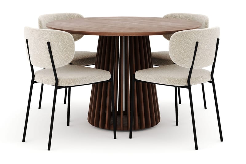 Peyra Runt Matbord 120 cm med 4 Gemmiano Stolar - Valnöt - Products - Möbler - Bord & matgrupp - Matgrupp