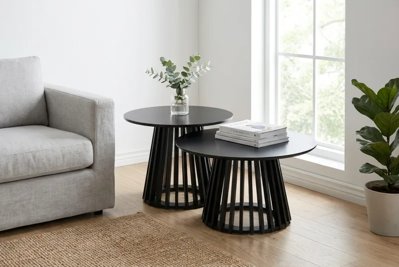 Peyra Soffbord Runt 60 cm Fanér - Svartlaserad ek - Products - Möbler - Bord & matgrupp - Soffbord