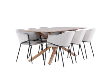 Piazza Matgrupp 180 cm Rektangulär med 6 Evelina stolar - Mocca/Grå - Products - Möbler - Bord & matgrupp - Matgrupp