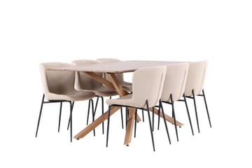 Piazza Matgrupp 180 cm Rektangulär med 6 Modesto stolar - Mocca/Beige - Products - Möbler - Bord & matgrupp - Matgrupp