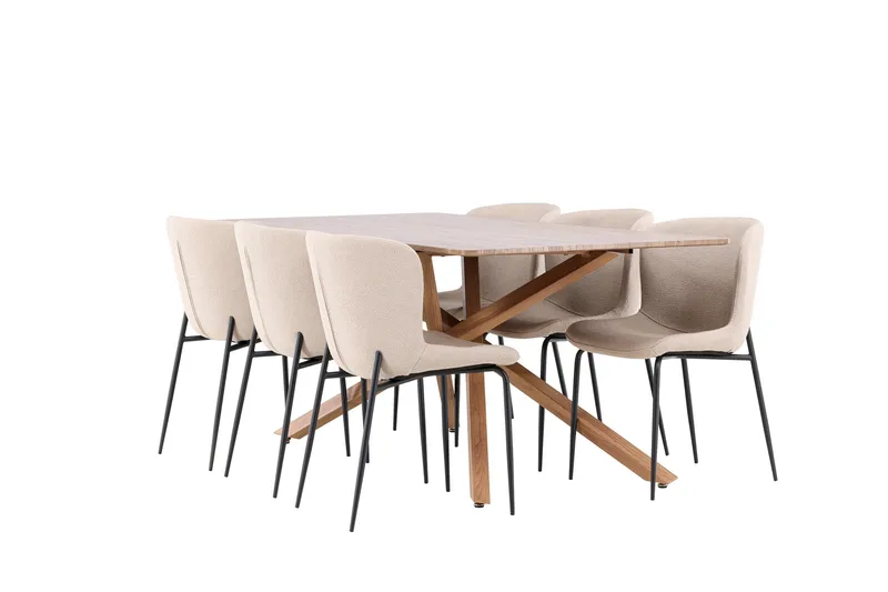 Piazza Matgrupp 180 cm Rektangulär med 6 Modesto stolar - Mocca/Beige - Products - Möbler - Bord & matgrupp - Matgrupp