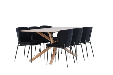 Piazza Matgrupp 180 cm Rektangulär med 6 Modesto stolar - Mocca/Svart - Products - Möbler - Bord & matgrupp - Matgrupp