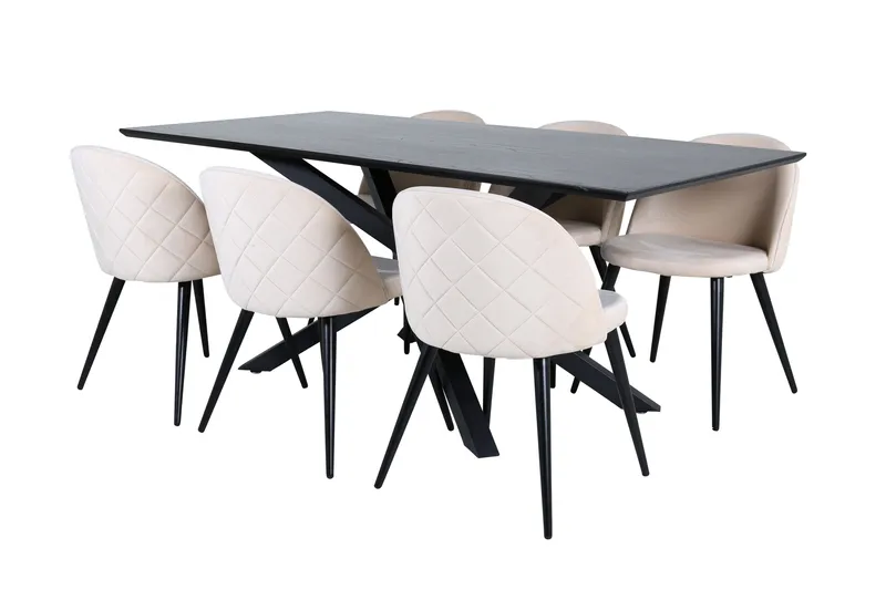 Piazza Matgrupp 180 cm Rektangulär med 6 Velvet stolar - Beige - Products - Möbler - Bord & matgrupp - Matgrupp