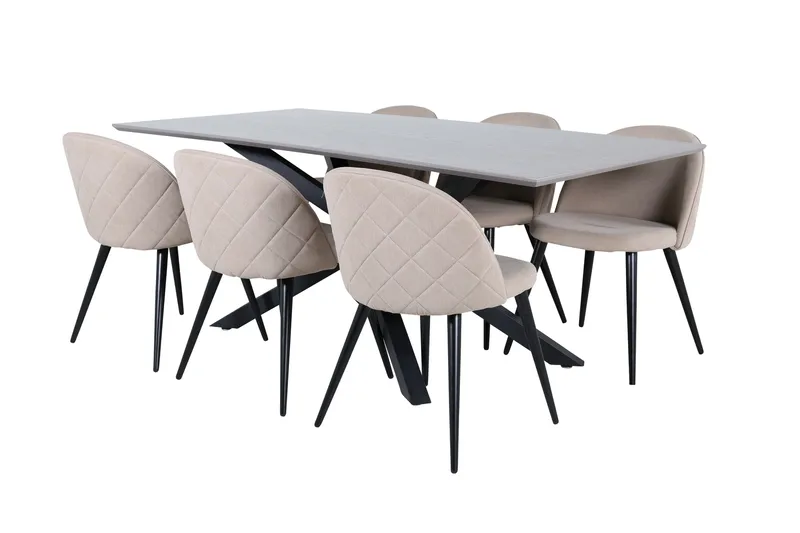 Piazza Matgrupp 180 cm Rektangulär med 6 Velvet stolar - Beige - Products - Möbler - Bord & matgrupp - Matgrupp