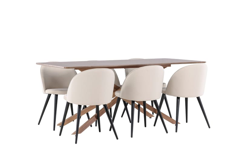 Piazza Matgrupp 180 cm Rektangulär med 6 Velvet stolar - Mocca/Beige - Products - Möbler - Bord & matgrupp - Matgrupp