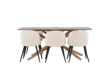 Piazza Matgrupp 180 cm Rektangulär med 6 Velvet stolar - Mocca/Beige - Products - Möbler - Bord & matgrupp - Matgrupp