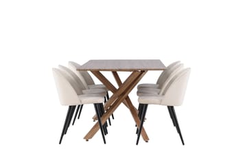Piazza Matgrupp 180 cm Rektangulär med 6 Velvet stolar - Mocca/Beige - Products - Möbler - Bord & matgrupp - Matgrupp