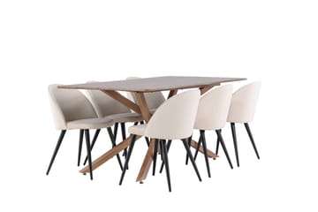 Piazza Matgrupp 180 cm Rektangulär med 6 Velvet stolar - Mocca/Beige - Products - Möbler - Bord & matgrupp - Matgrupp