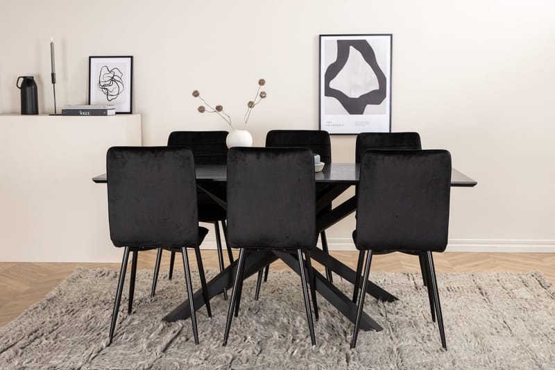 Piazza Matgrupp 180 cm Rektangulär med 6 Windu stolar - Svart - Products - Möbler - Bord & matgrupp - Matgrupp