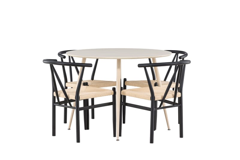 Plaza Matgrupp 100 cm Rund med 4 Alfons stolar - Whitewash/Svart - Products - Möbler - Bord & matgrupp - Matgrupp