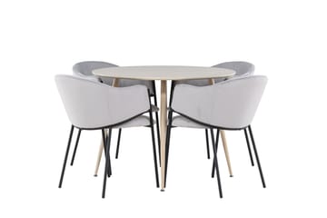 Plaza Matgrupp 100 cm Rund med 4 Evelina stolar - Whitewash/Grå - Products - Möbler - Bord & matgrupp - Matgrupp